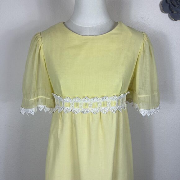 Vintage Peggy Barker Dress Womens Small Yellow Embroidered Lace Babydoll 70s - Picture 3 of 14